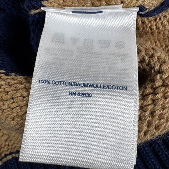 Lands End Women Drifter Sweater Medium Blue Tan Stripe Braided Cable Knit Preppy - Picture 11 of 13